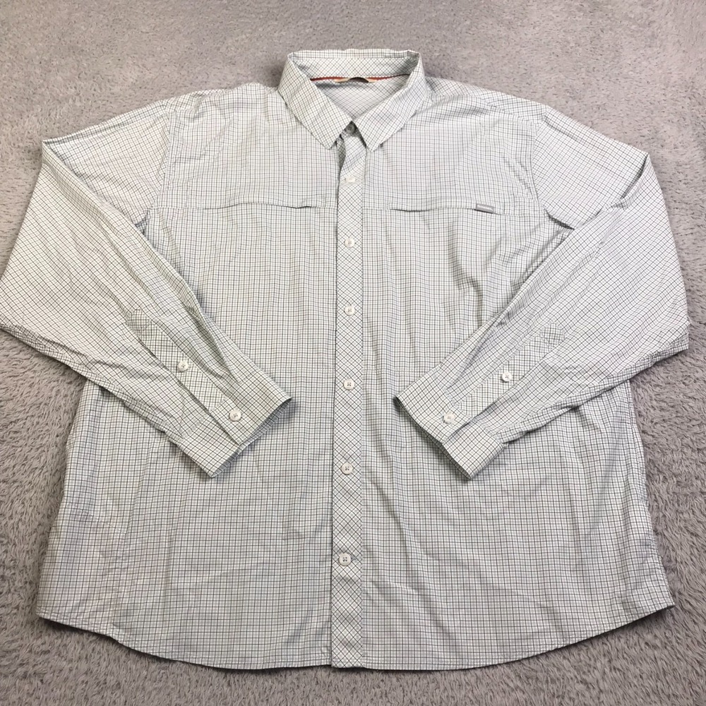 Simms Shirt Mens 2XL Blue Plaid Nylon Performance Fishing Long Sleeve Button Up